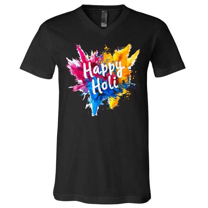 Happy Holi For Color India Hindu Gifts V-Neck T-Shirt