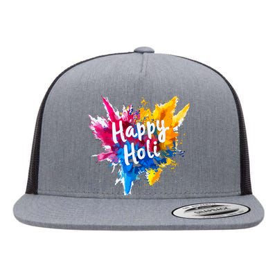 Happy Holi For Color India Hindu Gifts Flat Bill Trucker Hat