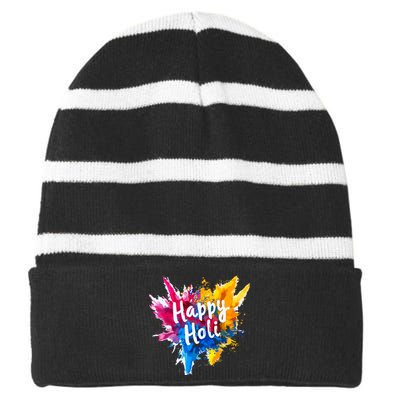 Happy Holi For Color India Hindu Gifts Striped Beanie with Solid Band