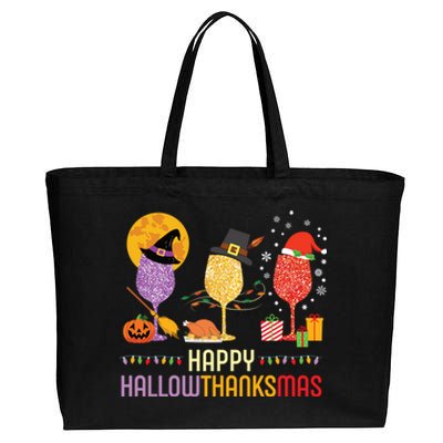 Happy Hallowthanksmas Funny Wine Glass All Holidays Party Gift Cotton Canvas Jumbo Tote