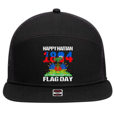 Happy Haitian Flag Day Haiti Flag Pride 1804 Family 7 Panel Mesh Trucker Snapback Hat