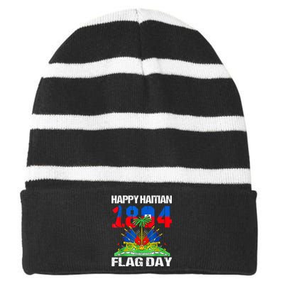 Happy Haitian Flag Day Haiti Flag Pride 1804 Family Striped Beanie with Solid Band