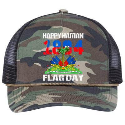 Happy Haitian Flag Day Haiti Flag Pride 1804 Family Retro Rope Trucker Hat Cap