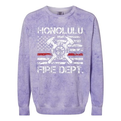 Honolulu Hawaii Fire Department Thin Red Line Fireman Colorblast Crewneck Sweatshirt