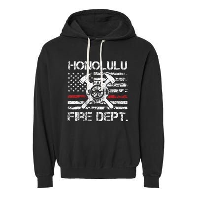 Honolulu Hawaii Fire Department Thin Red Line Fireman Garment-Dyed Fleece Hoodie