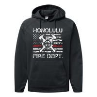 Honolulu Hawaii Fire Department Thin Red Line Fireman Performance Fleece Hoodie