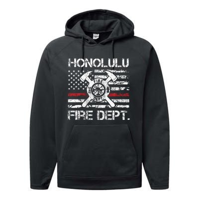 Honolulu Hawaii Fire Department Thin Red Line Fireman Performance Fleece Hoodie