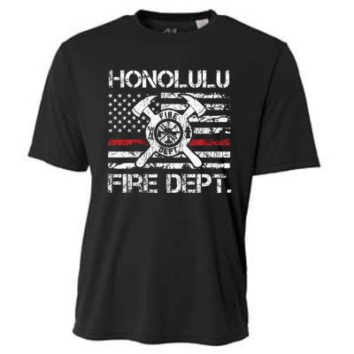 Honolulu Hawaii Fire Department Thin Red Line Fireman Cooling Performance Crew T-Shirt