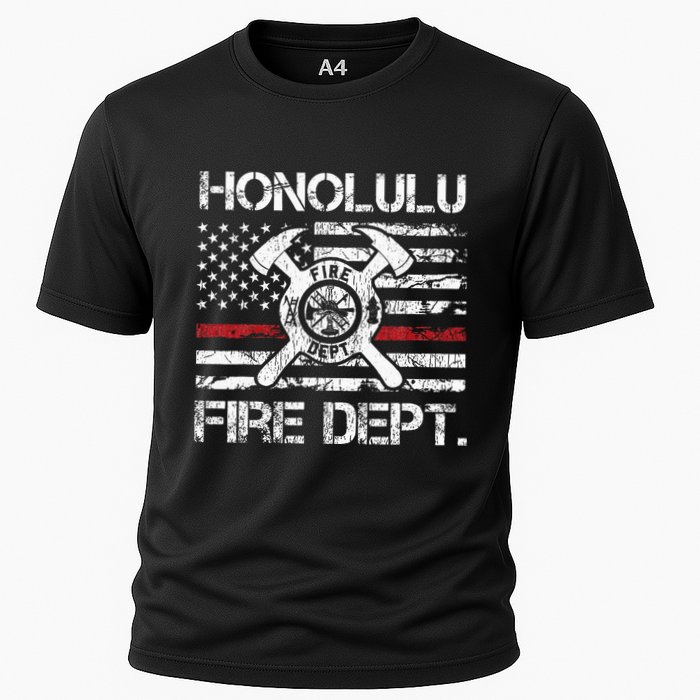 Honolulu Hawaii Fire Department Thin Red Line Fireman Cooling Performance Crew T-Shirt
