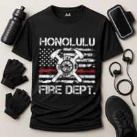 Honolulu Hawaii Fire Department Thin Red Line Fireman Cooling Performance Crew T-Shirt