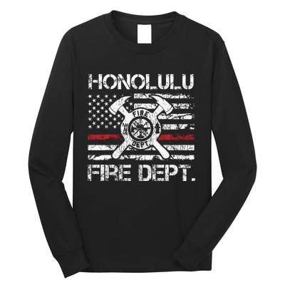 Honolulu Hawaii Fire Department Thin Red Line Fireman Long Sleeve Shirt