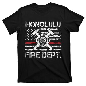 Honolulu Hawaii Fire Department Thin Red Line Fireman T-Shirt