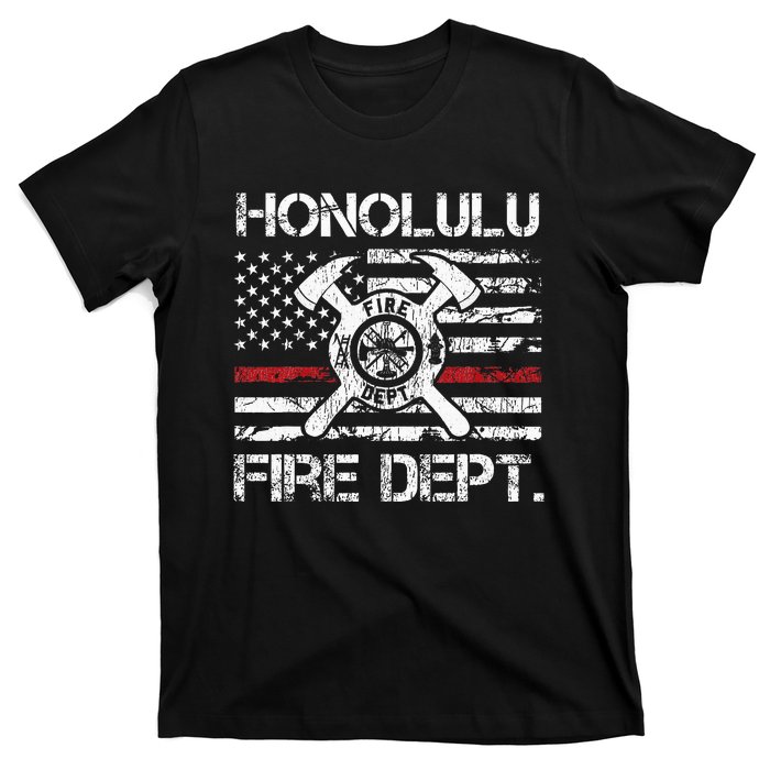 Honolulu Hawaii Fire Department Thin Red Line Fireman T-Shirt