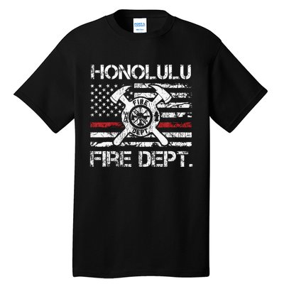 Honolulu Hawaii Fire Department Thin Red Line Fireman Tall T-Shirt