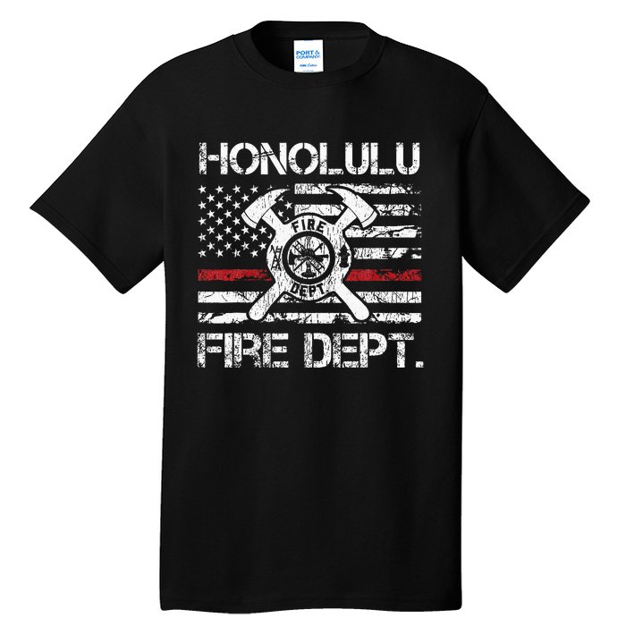 Honolulu Hawaii Fire Department Thin Red Line Fireman Tall T-Shirt