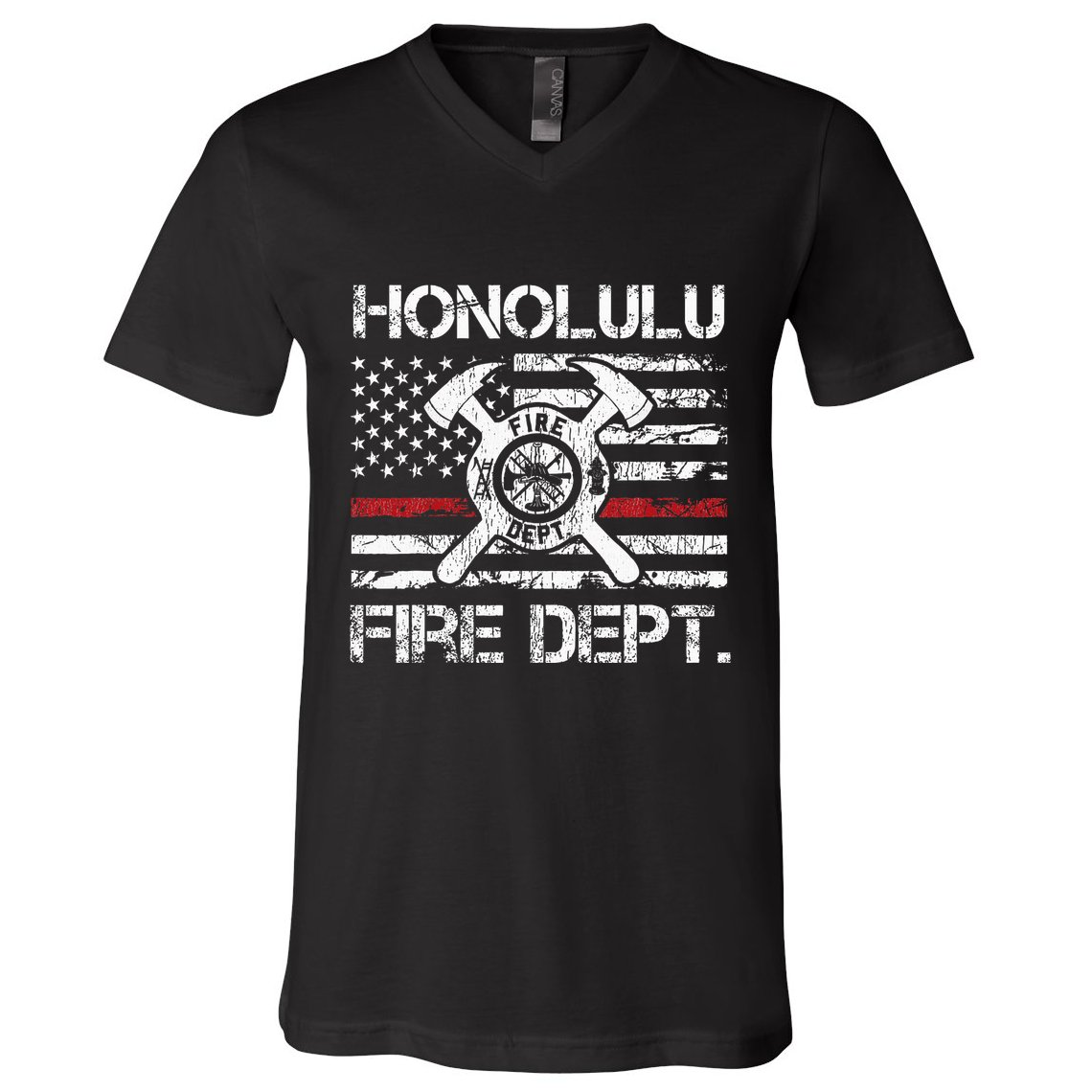 Honolulu Hawaii Fire Department Thin Red Line Fireman V-Neck T-Shirt