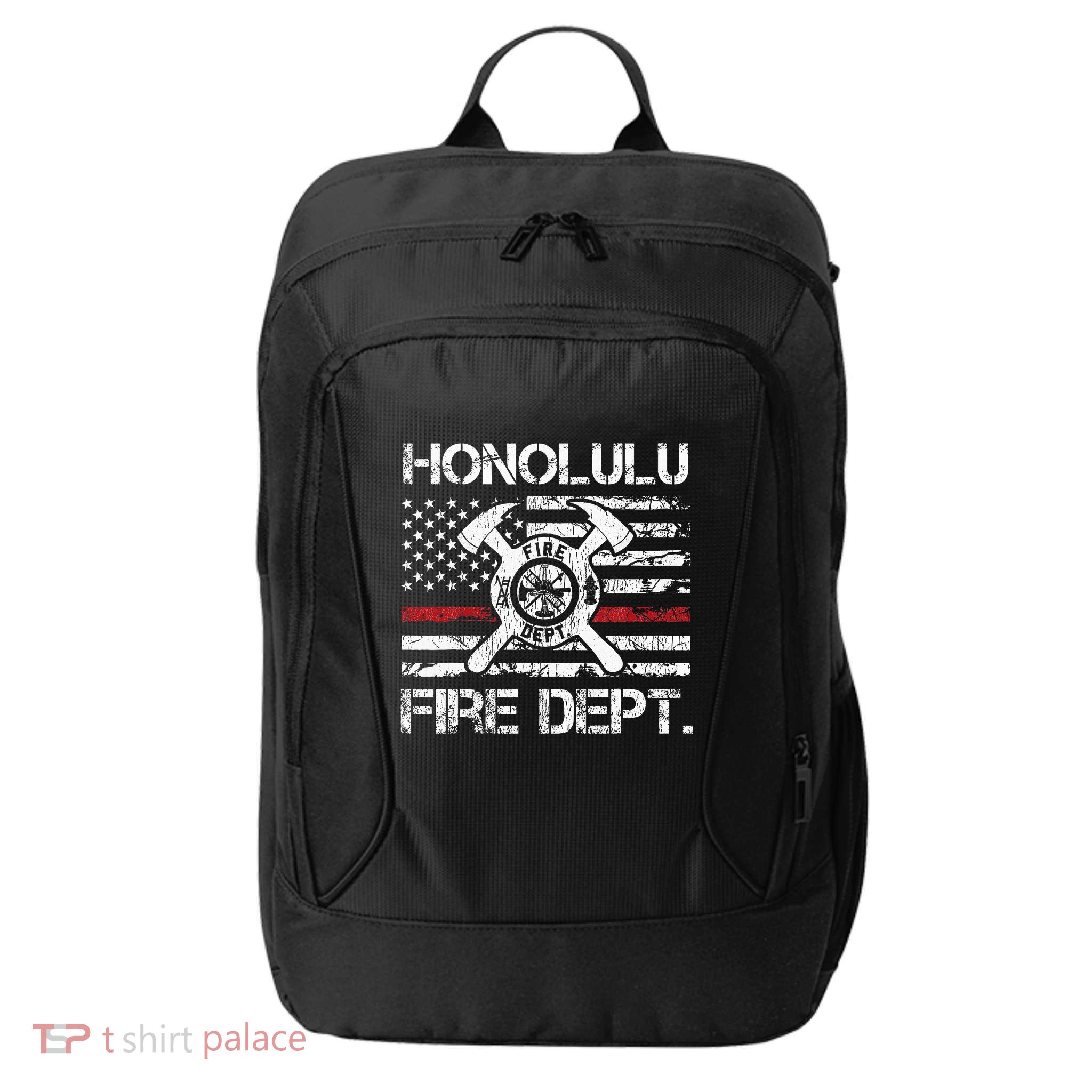 Honolulu Hawaii Fire Department Thin Red Line Fireman City Backpack