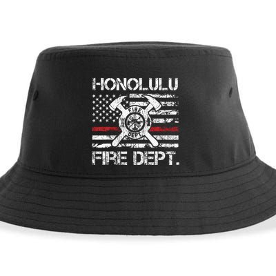 Honolulu Hawaii Fire Department Thin Red Line Fireman Sustainable Bucket Hat