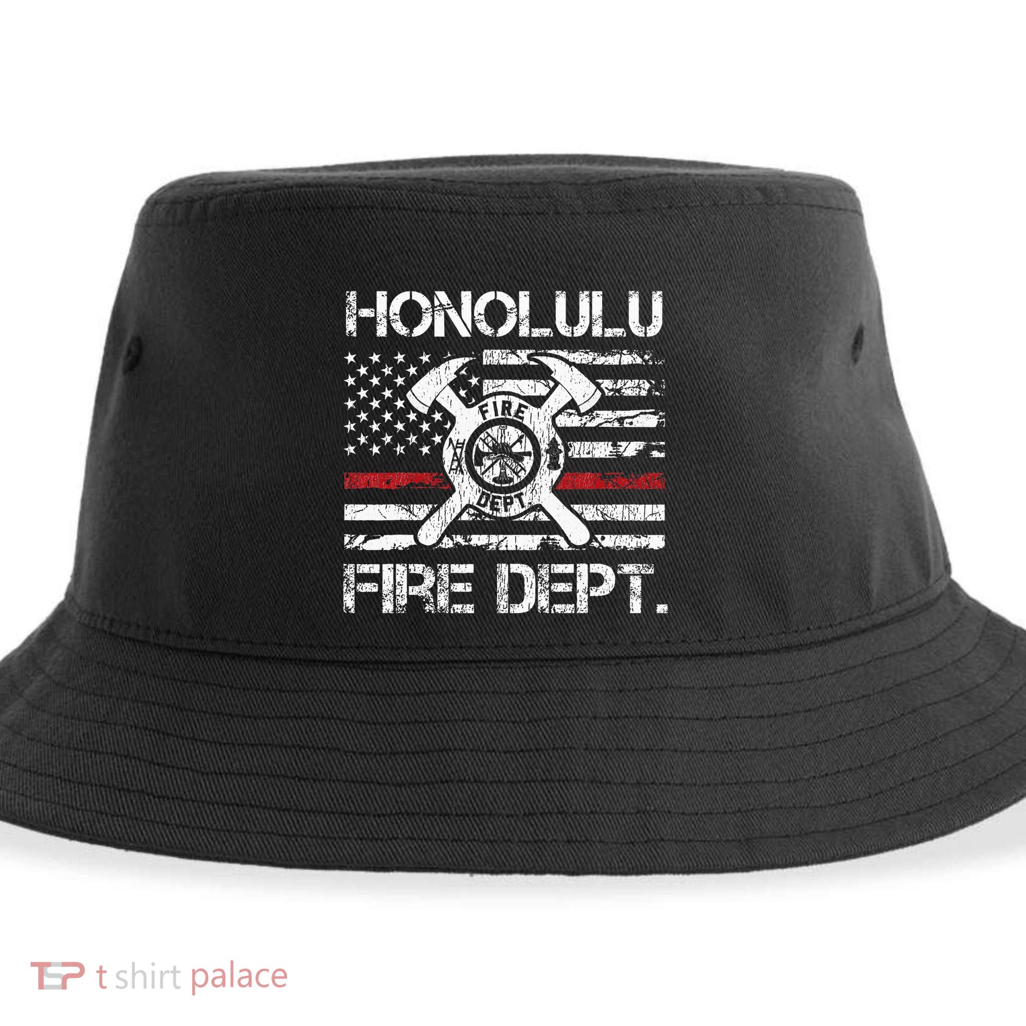 Honolulu Hawaii Fire Department Thin Red Line Fireman Sustainable Bucket Hat