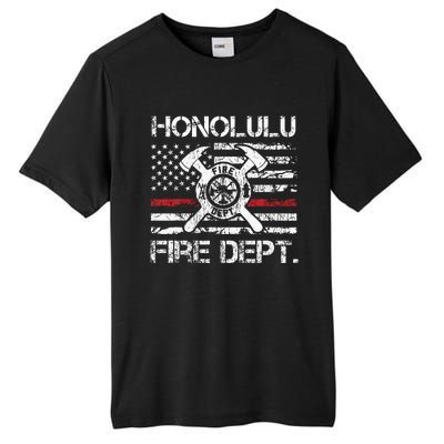 Honolulu Hawaii Fire Department Thin Red Line Fireman Tall Fusion ChromaSoft Performance T-Shirt