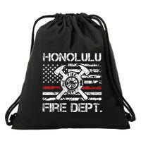 Honolulu Hawaii Fire Department Thin Red Line Fireman Drawstring Bag