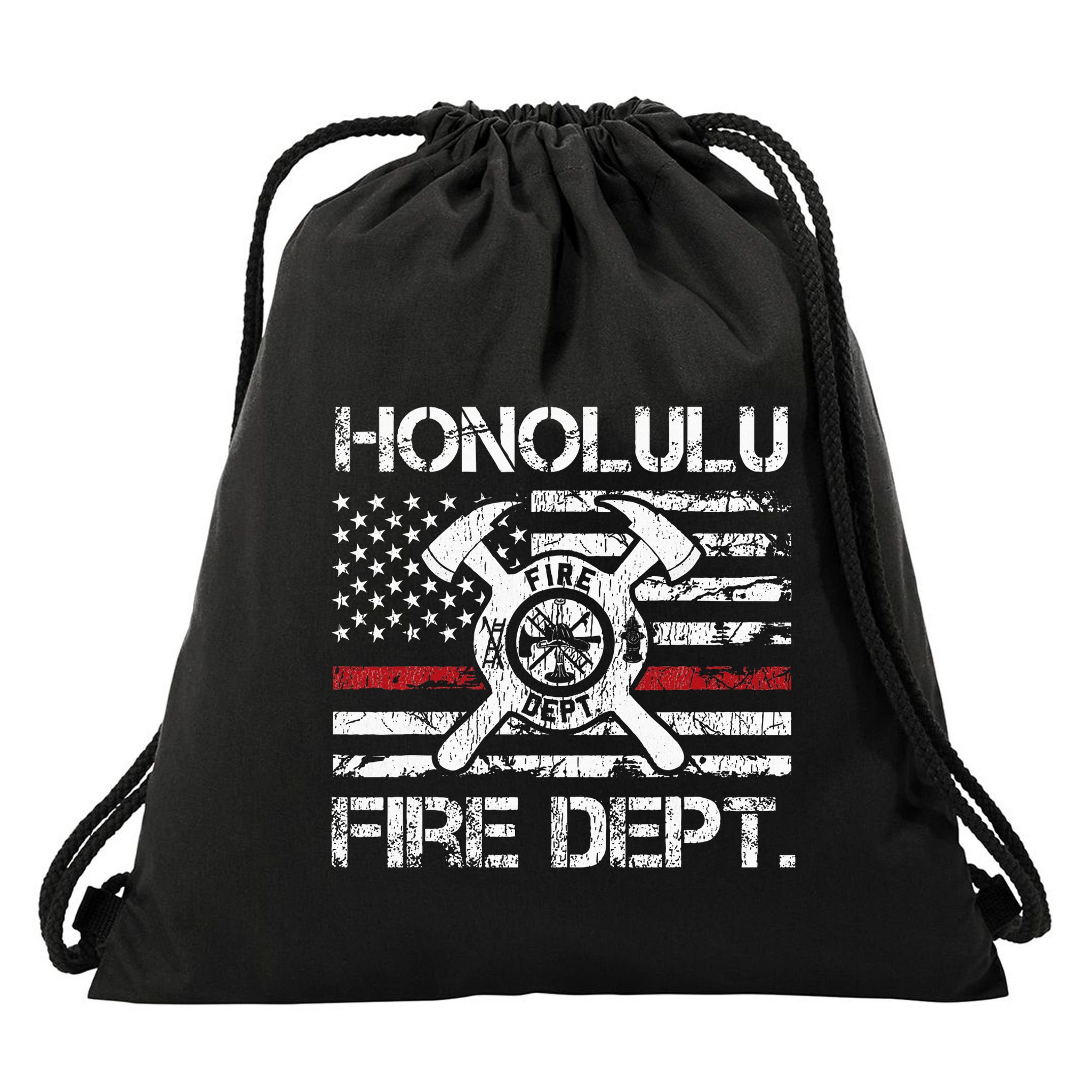 Honolulu Hawaii Fire Department Thin Red Line Fireman Drawstring Bag
