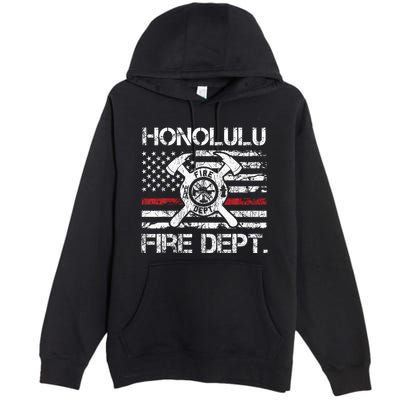 Honolulu Hawaii Fire Department Thin Red Line Fireman Premium Pullover Hoodie