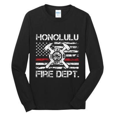 Honolulu Hawaii Fire Department Thin Red Line Fireman Tall Long Sleeve T-Shirt