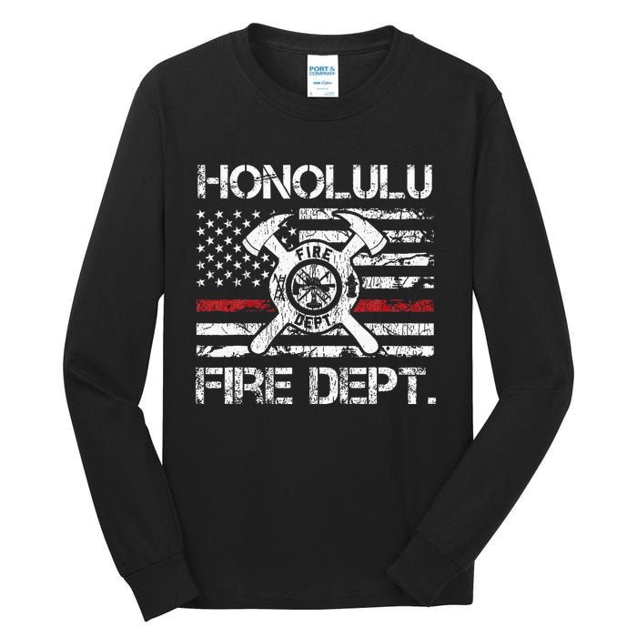 Honolulu Hawaii Fire Department Thin Red Line Fireman Tall Long Sleeve T-Shirt