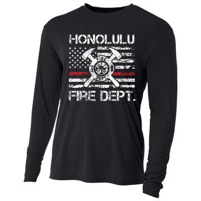 Honolulu Hawaii Fire Department Thin Red Line Fireman Cooling Performance Long Sleeve Crew