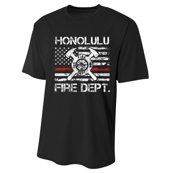 Honolulu Hawaii Fire Department Thin Red Line Fireman Performance Sprint T-Shirt