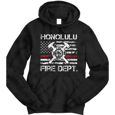 Honolulu Hawaii Fire Department Thin Red Line Fireman Tie Dye Hoodie