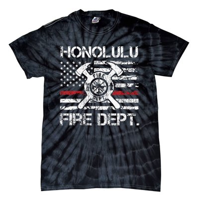 Honolulu Hawaii Fire Department Thin Red Line Fireman Tie-Dye T-Shirt