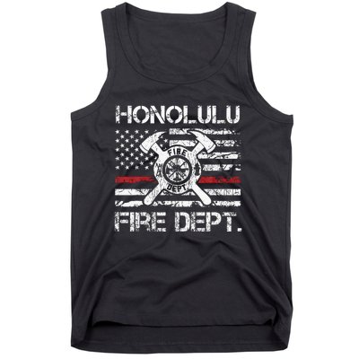 Honolulu Hawaii Fire Department Thin Red Line Fireman Tank Top