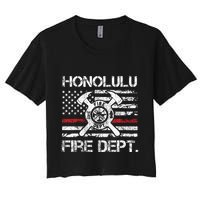 Honolulu Hawaii Fire Department Thin Red Line Fireman Women's Crop Top Tee