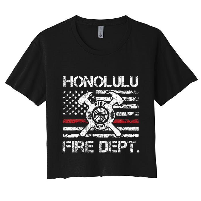Honolulu Hawaii Fire Department Thin Red Line Fireman Women's Crop Top Tee