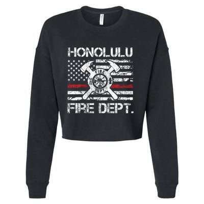 Honolulu Hawaii Fire Department Thin Red Line Fireman Cropped Pullover Crew