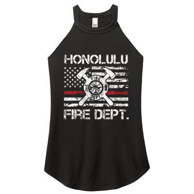 Honolulu Hawaii Fire Department Thin Red Line Fireman Women's Perfect Tri Rocker Tank