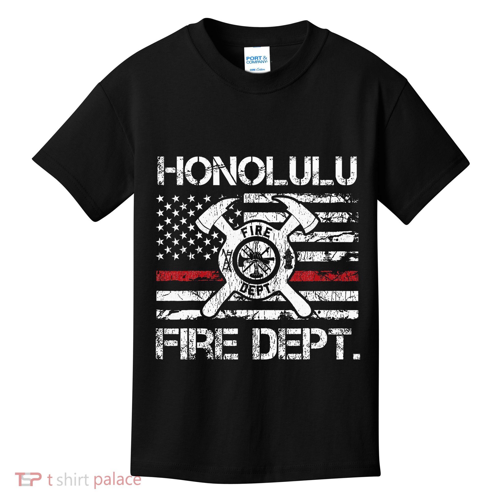 Honolulu Hawaii Fire Department Thin Red Line Fireman Kids T-Shirt
