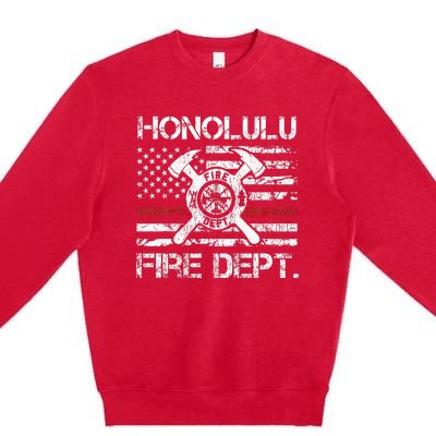 Honolulu Hawaii Fire Department Thin Red Line Fireman Premium Crewneck Sweatshirt