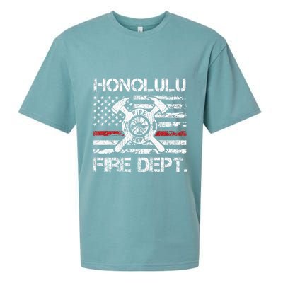Honolulu Hawaii Fire Department Thin Red Line Fireman Sueded Cloud Jersey T-Shirt