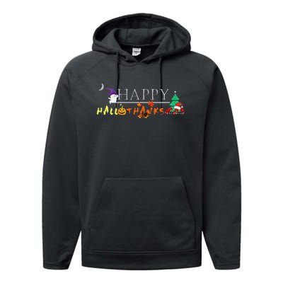 Happy Hallothanksmas Funny Halloween Christmas Thanksgiving Performance Fleece Hoodie