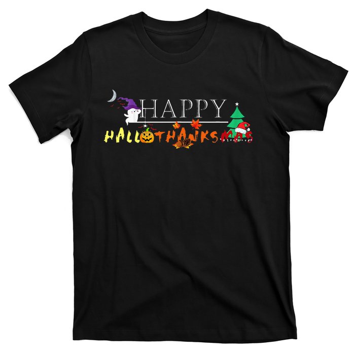 Happy Hallothanksmas Funny Halloween Christmas Thanksgiving T-Shirt