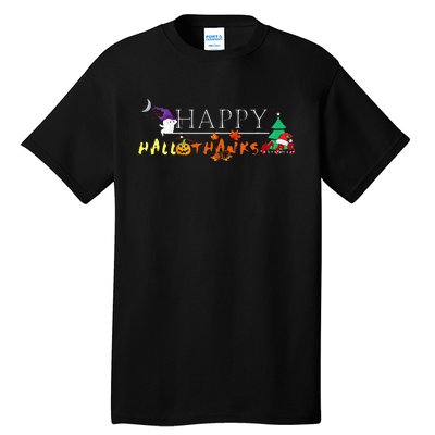 Happy Hallothanksmas Funny Halloween Christmas Thanksgiving Tall T-Shirt