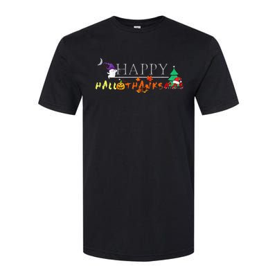 Happy Hallothanksmas Funny Halloween Christmas Thanksgiving Softstyle CVC T-Shirt