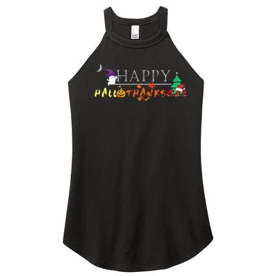 Happy Hallothanksmas Funny Halloween Christmas Thanksgiving Women’s Perfect Tri Rocker Tank