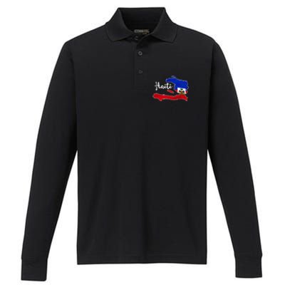 Happy Haitian Flag Day Cool Haiti Flag Map Haitian Pride Performance Long Sleeve Polo