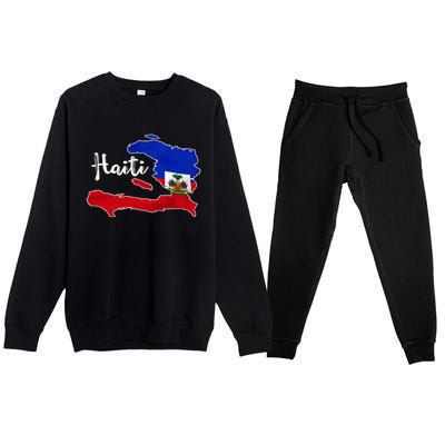 Happy Haitian Flag Day Cool Haiti Flag Map Haitian Pride Premium Crewneck Sweatsuit Set