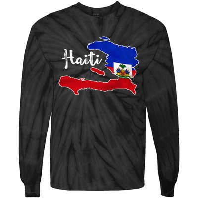 Happy Haitian Flag Day Cool Haiti Flag Map Haitian Pride Tie-Dye Long Sleeve Shirt