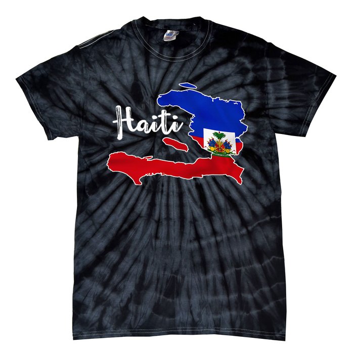 Happy Haitian Flag Day Cool Haiti Flag Map Haitian Pride Tie-Dye T-Shirt